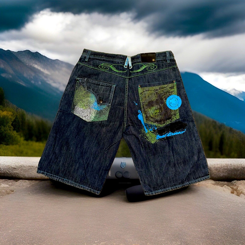 Vintage Y2K G-Unit Embroidered/Print Denim Shorts Men’s 36/15 Dark Blue Green